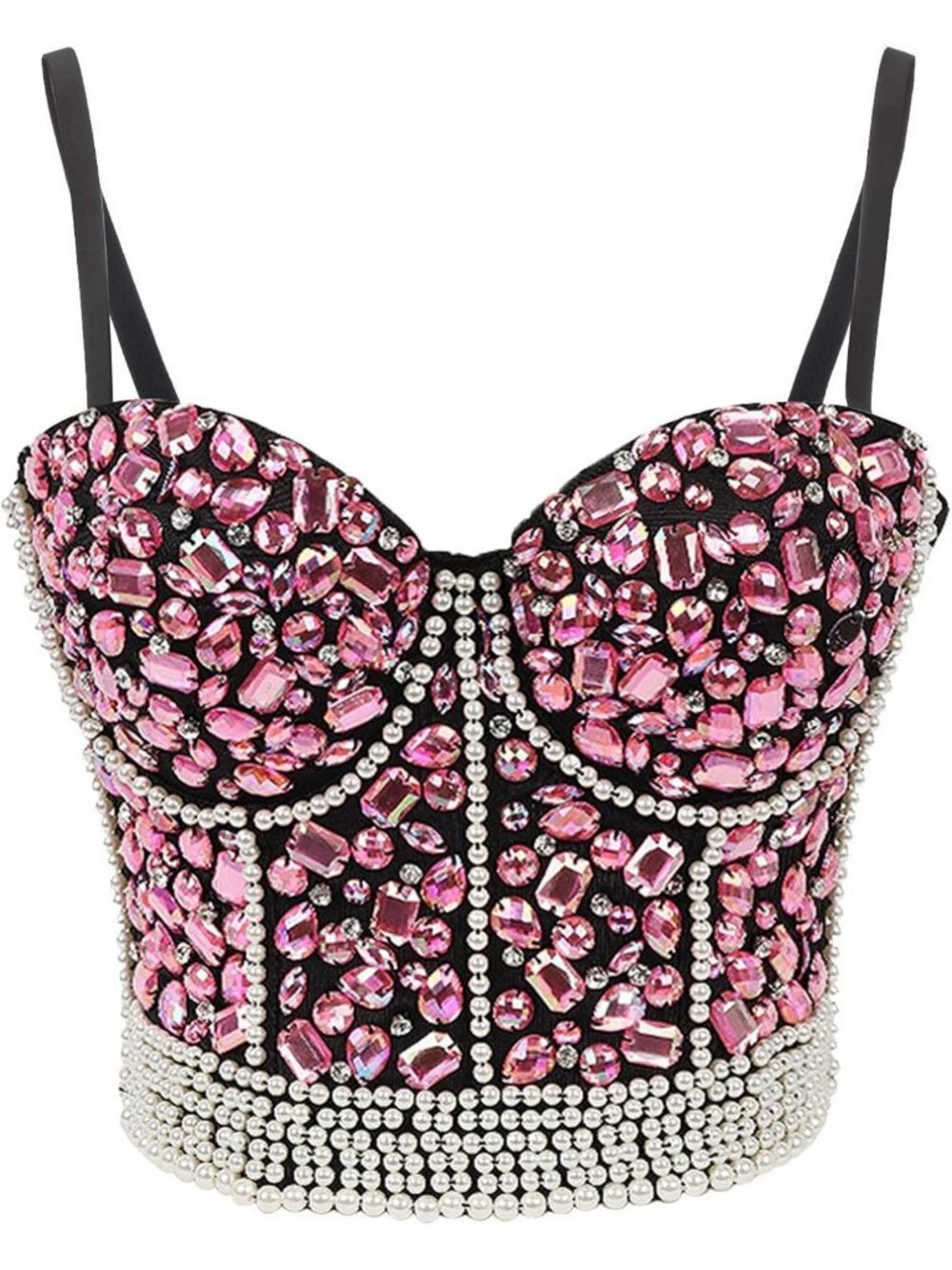 Rhinestone Bead Bustier Crop Top - Glitter Corset Bra for Club & Party Wear